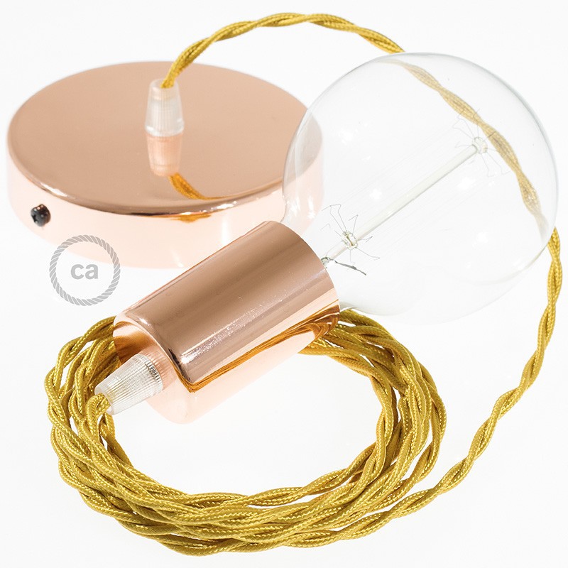 Pendel único, lámpara colgante cable textil Dorado en tejido Efecto Seda TM05
