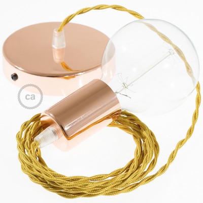 Pendel único, lámpara colgante cable textil Dorado en tejido Efecto Seda TM05