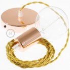 Pendel único, lámpara colgante cable textil Dorado en tejido Efecto Seda TM05