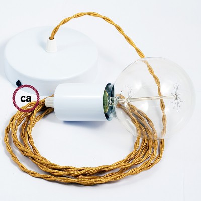 Pendel único, lámpara colgante cable textil Dorado en tejido Efecto Seda TM05