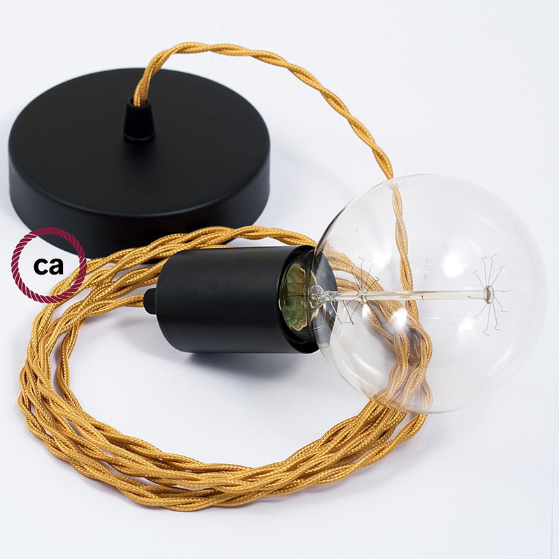 Pendel único, lámpara colgante cable textil Dorado en tejido Efecto Seda TM05