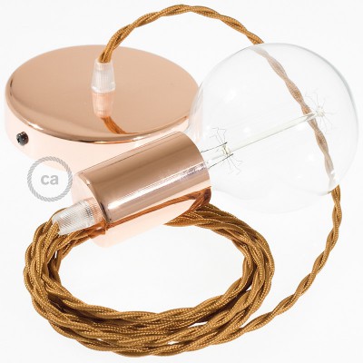 Pendel único, lámpara colgante cable textil Whiskey en tejido Efecto Seda TM22