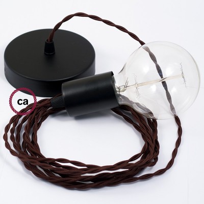 Pendel único, lámpara colgante cable textil Marrón en tejido Efecto Seda TM13