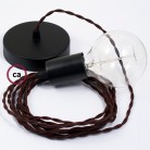 Pendel único, lámpara colgante cable textil Marrón en tejido Efecto Seda TM13