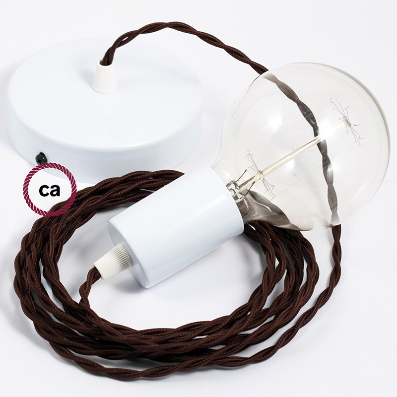 Pendel único, lámpara colgante cable textil Marrón en tejido Efecto Seda TM13