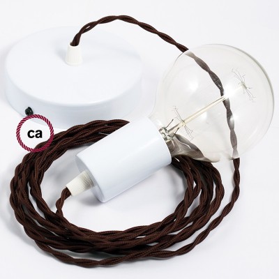 Pendel único, lámpara colgante cable textil Marrón en tejido Efecto Seda TM13