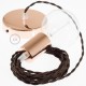 Pendel único, lámpara colgante cable textil Marrón en tejido Efecto Seda TM13