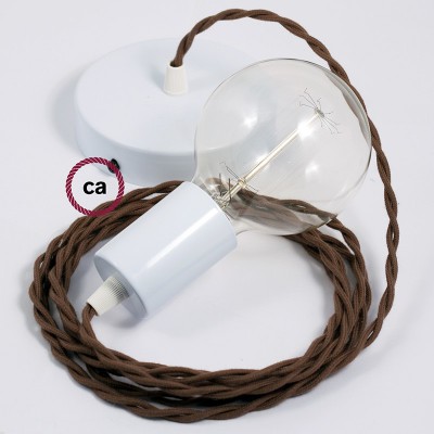 Pendel único, lámpara colgante cable textil Marrón en Algodón TC13