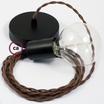 Pendel único, lámpara colgante cable textil Marrón en Algodón TC13