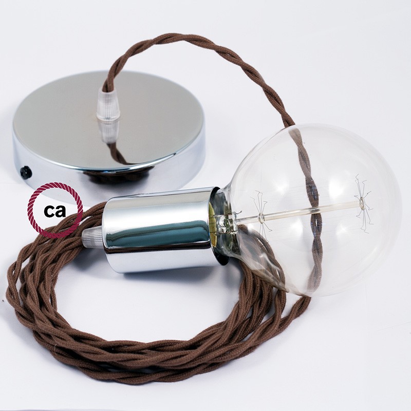 Pendel único, lámpara colgante cable textil Marrón en Algodón TC13
