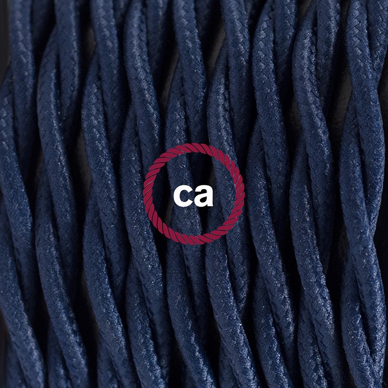 Pendel único, lámpara colgante cable textil Azul Marino en tejido Efecto Seda TM20