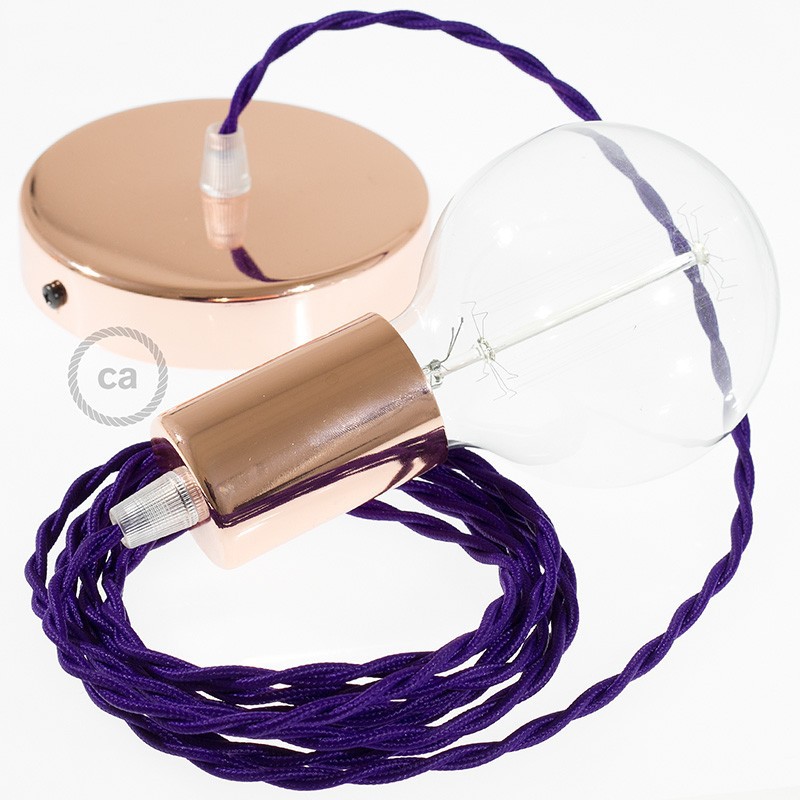 Pendel único, lámpara colgante cable textil Púrpura en tejido Efecto Seda TM14