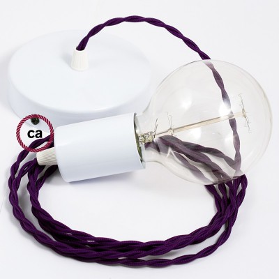 Pendel único, lámpara colgante cable textil Púrpura en tejido Efecto Seda TM14