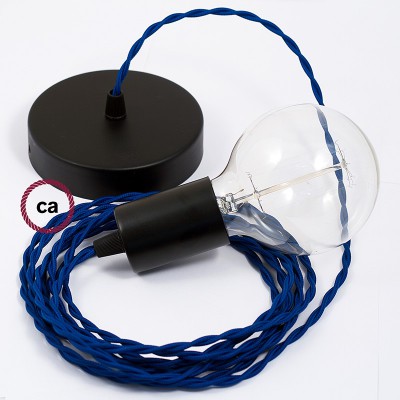 Pendel único, lámpara colgante cable textil Azul en tejido Efecto Seda TM12