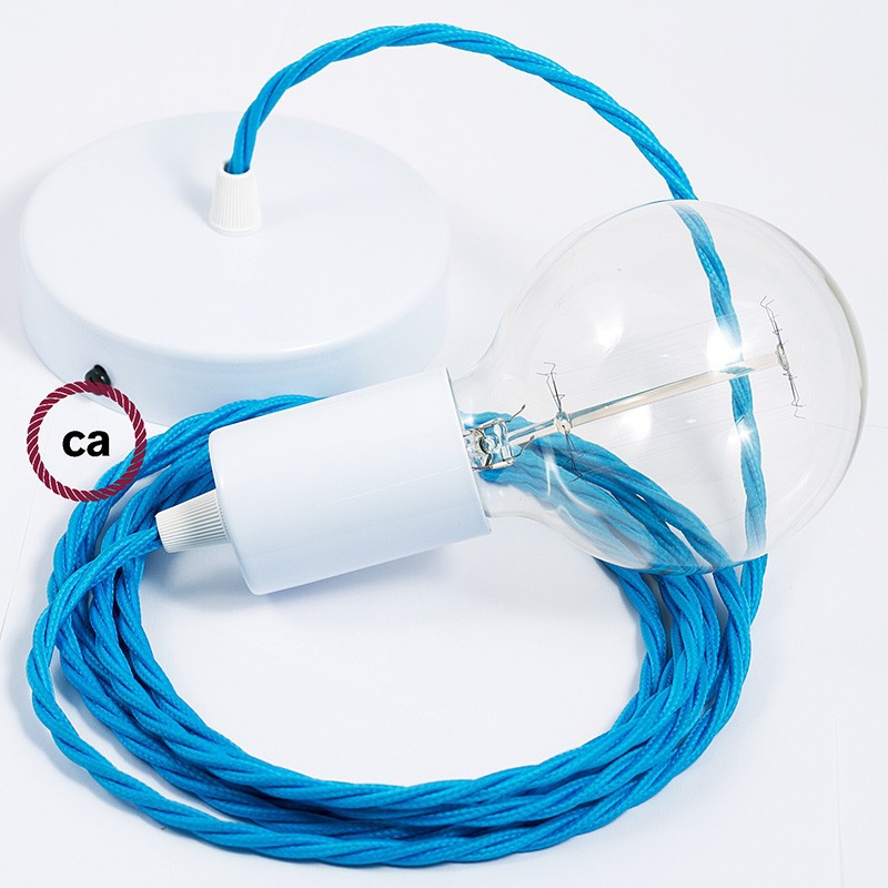 Pendel único, lámpara colgante cable textil Turquesa en tejido Efecto Seda TM11