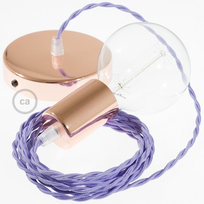 Pendel único, lámpara colgante cable textil Lila en tejido Efecto Seda TM07