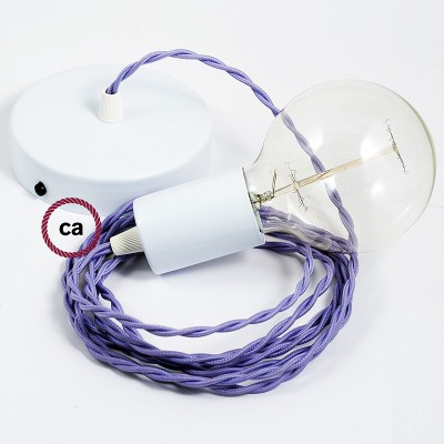 Pendel único, lámpara colgante cable textil Lila en tejido Efecto Seda TM07