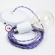 Pendel único, lámpara colgante cable textil Lila en tejido Efecto Seda TM07