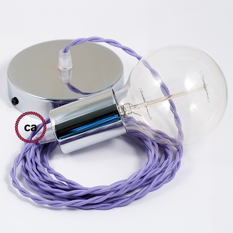 Pendel único, lámpara colgante cable textil Lila en tejido Efecto Seda TM07