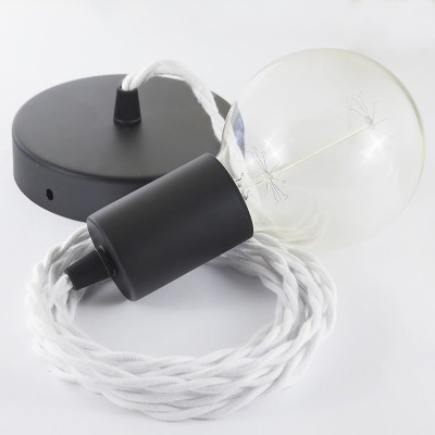 Pendel único, lámpara colgante cable textil Blanco en Algodón TC01