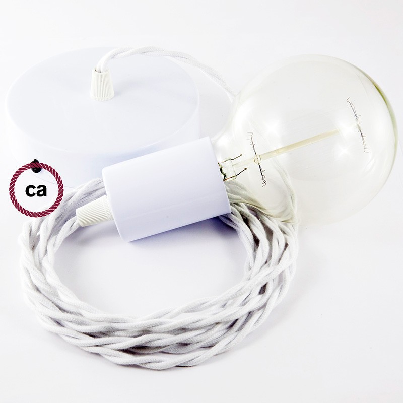 Pendel único, lámpara colgante cable textil Blanco en Algodón TC01