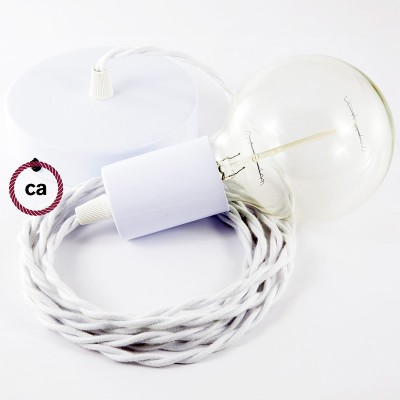 Pendel único, lámpara colgante cable textil Blanco en Algodón TC01