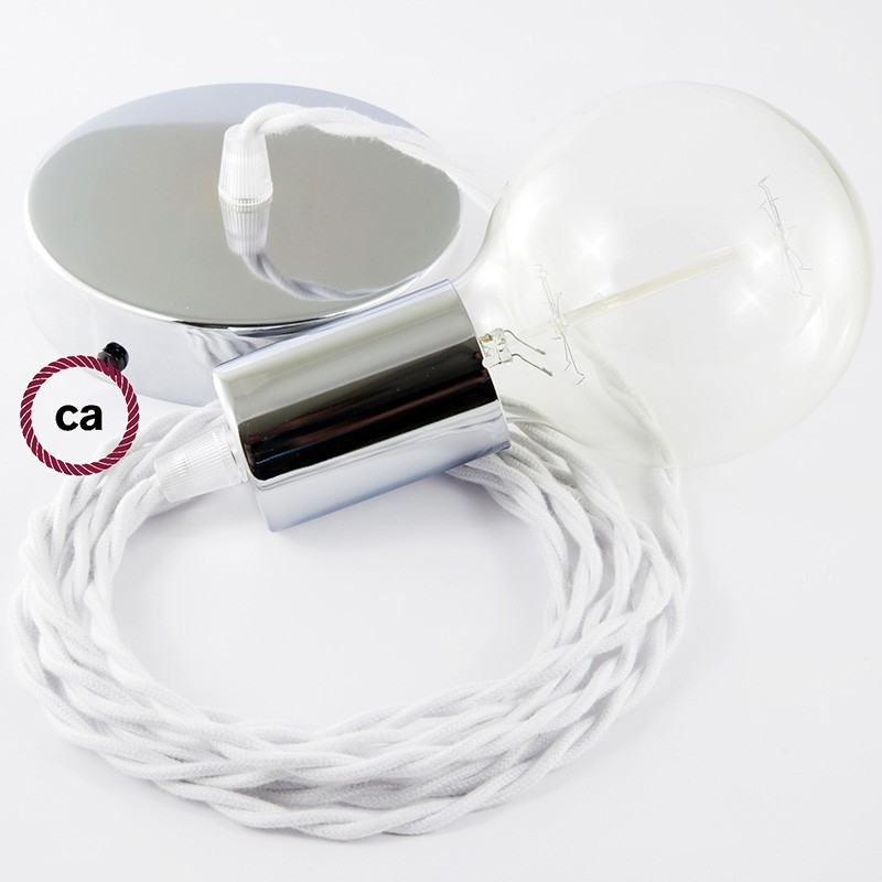 Pendel único, lámpara colgante cable textil Blanco en Algodón TC01