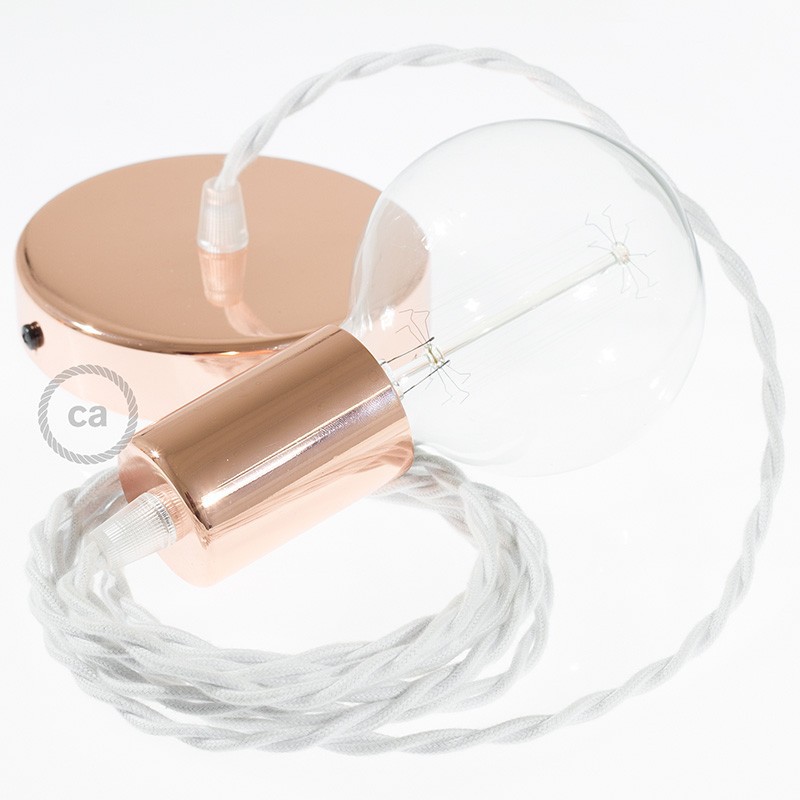 Pendel único, lámpara colgante cable textil Blanco en Algodón TC01