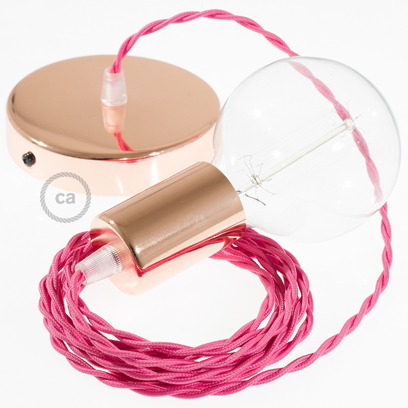 Pendel único, lámpara colgante cable textil Fuchsia en tejido Efecto Seda TM08