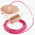 Pendel único, lámpara colgante cable textil Fuchsia en tejido Efecto Seda TM08