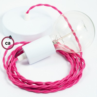 Pendel único, lámpara colgante cable textil Fuchsia en tejido Efecto Seda TM08