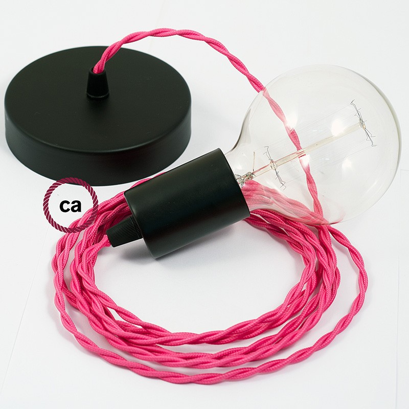 Pendel único, lámpara colgante cable textil Fuchsia en tejido Efecto Seda TM08