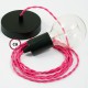 Pendel único, lámpara colgante cable textil Fuchsia en tejido Efecto Seda TM08