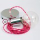 Pendel único, lámpara colgante cable textil Fuchsia en tejido Efecto Seda TM08