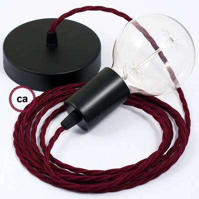 Pendel único, lámpara colgante cable textil Bordeos en tejido Efecto Seda TM19