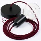 Pendel único, lámpara colgante cable textil Bordeos en tejido Efecto Seda TM19