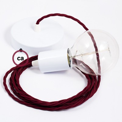 Pendel único, lámpara colgante cable textil Bordeos en tejido Efecto Seda TM19