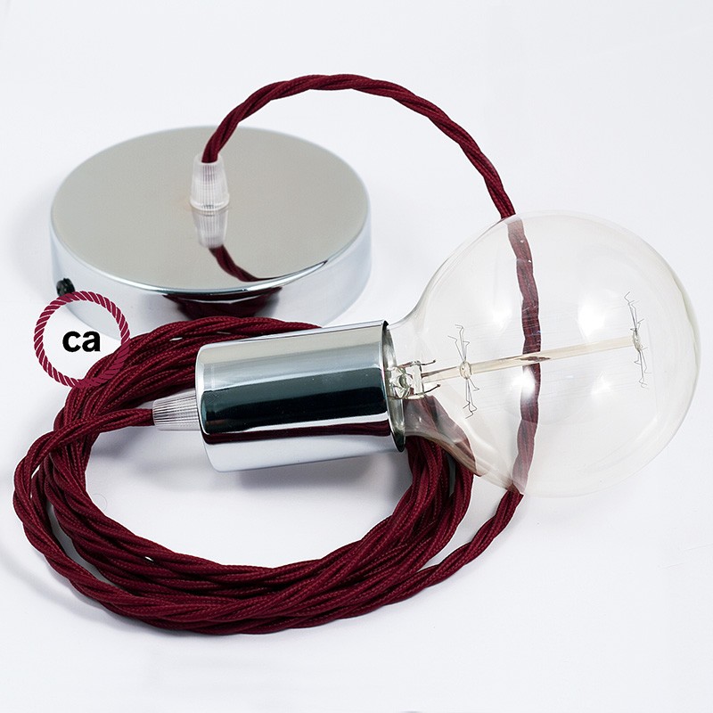 Pendel único, lámpara colgante cable textil Bordeos en tejido Efecto Seda TM19