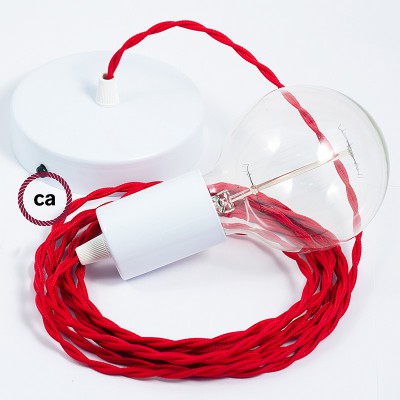 Pendel único, lámpara colgante cable textil Rojo en tejido Efecto Seda TM09