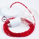 Pendel único, lámpara colgante cable textil Rojo en tejido Efecto Seda TM09