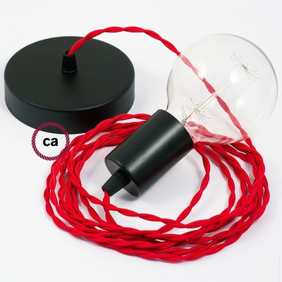 Pendel único, lámpara colgante cable textil Rojo en tejido Efecto Seda TM09