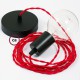 Pendel único, lámpara colgante cable textil Rojo en tejido Efecto Seda TM09