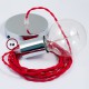 Pendel único, lámpara colgante cable textil Rojo en tejido Efecto Seda TM09