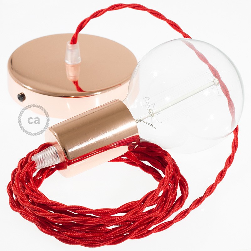 Pendel único, lámpara colgante cable textil Rojo en tejido Efecto Seda TM09