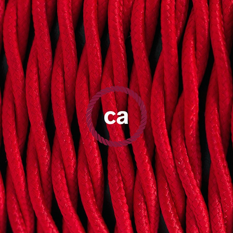 Pendel único, lámpara colgante cable textil Rojo en tejido Efecto Seda TM09