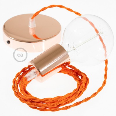 Pendel único, lámpara colgante cable textil Naranja en tejido Efecto Seda TM15