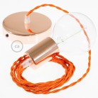 Pendel único, lámpara colgante cable textil Naranja en tejido Efecto Seda TM15