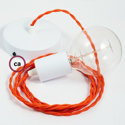 Pendel único, lámpara colgante cable textil Naranja en tejido Efecto Seda TM15
