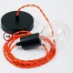 Pendel único, lámpara colgante cable textil Naranja en tejido Efecto Seda TM15