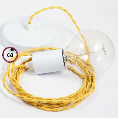 Pendel único, lámpara colgante cable textil Amarillo en tejido Efecto Seda TM10